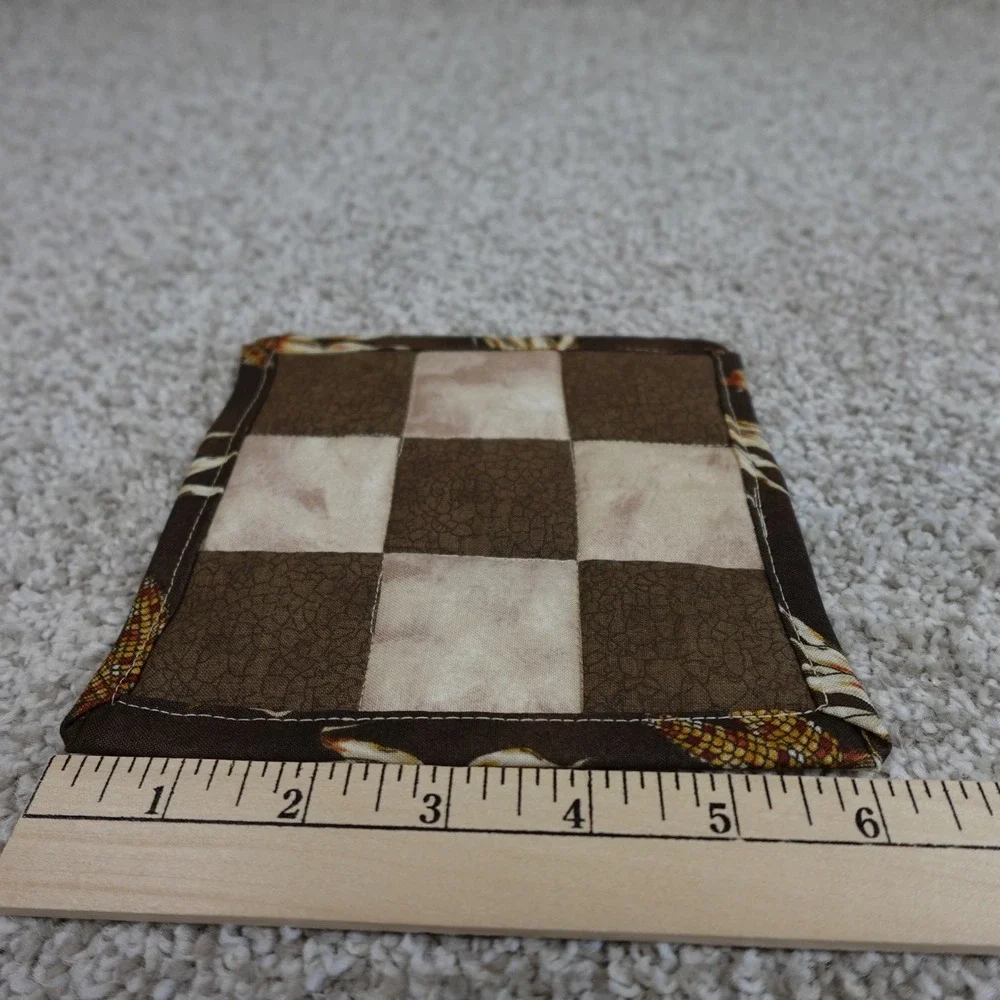 Handmade Brown Quilted 9 Patch Mug Rug Coasters Set of 2 Corn Harvest 6x6
